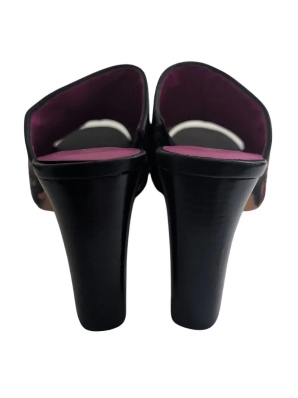 Trina Turk Leopard Luxe Calf Hair Block Heel Mule Sandals Neon Pink Orange Sz 8 - Picture 6 of 8